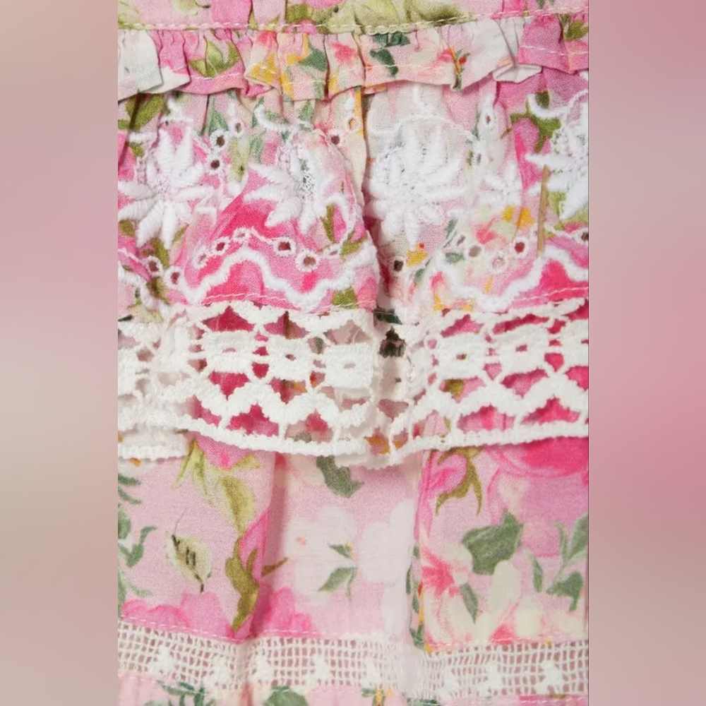 LoveShackFancy Rena Crochet-Trimmed Shirred Floral-Print Cotton-Voile Mini Dress - Picture 3 of 10